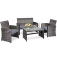 thumbnail image 2 of Costway 4 PCS Patio Rattan Furniture Set Conversation Glass Table Top Cushioned Sofa Grey, 2 of 10