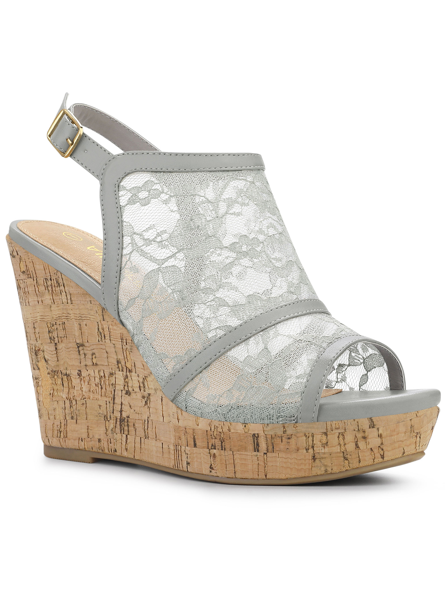 BLISSFUL STEP Sandales à Talon Compensé à Plateforme à Bout Ouvert avec Lacets pour Femmes Gris 5,5