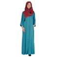 thumbnail image 1 of Bimba Islamic Clothes For Women Long Prayer Robe Maxi W/ Printed Hijab Rayon Abaya Front Button Muslim Dress, 1 of 7
