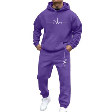 SGMVNU Survêtements pour Hommes Ensemble 2 Pcs Ensembles de Survêtements Jogging Athlétique Pantalons de Survêtement Imprimé de Lettres Tenues de Sport Automne Hiver Ensemble de Survêtement (Violet, TG)