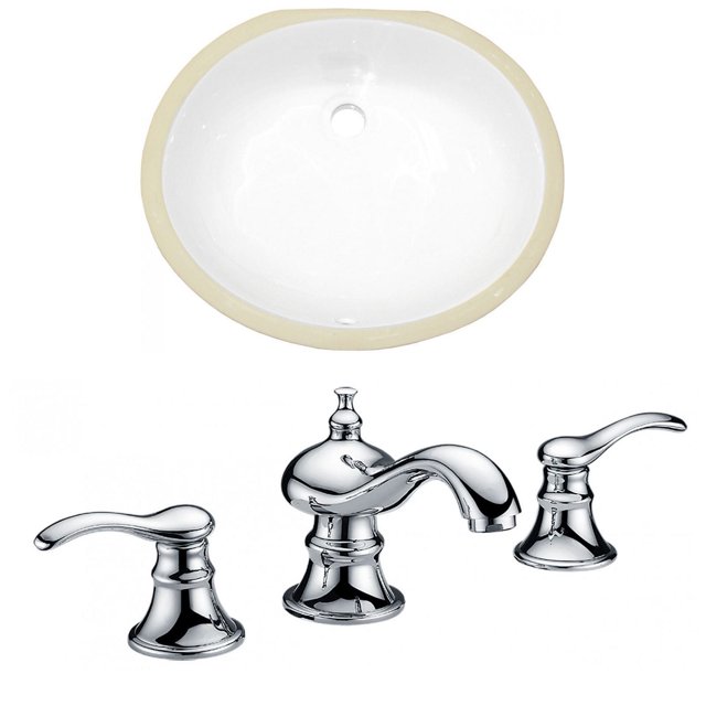 19.5-in. W CUPC Oval Bathroom Undermount Sink Set In White - Chrome Hardware AI-22919