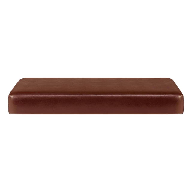 Sofa Seat Covers Couch Slipcover Cushion Elastic PU Couch Protector 3 Seat in leather brown color. Made of stretchy and durable PU leather with waterproof and dustproof features. Designed to fit square and T-cushions with elastic bands for a snug fit. Suitable for protecting leather sofas from wear and tear, ideal for living rooms, bedrooms, and offices. Shown here is a single cushion cover with a smooth leather texture.