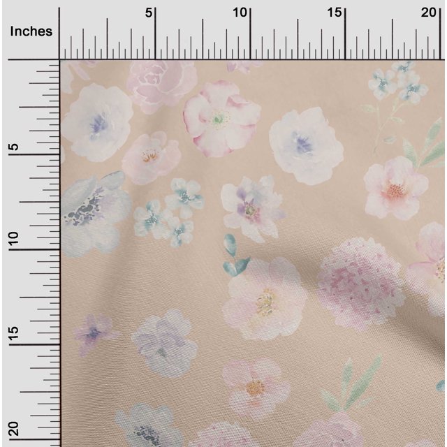 oneOone Silk Tabby Fabric Flower Watercolor Print Fabric By The Yard 42 Inch Wide