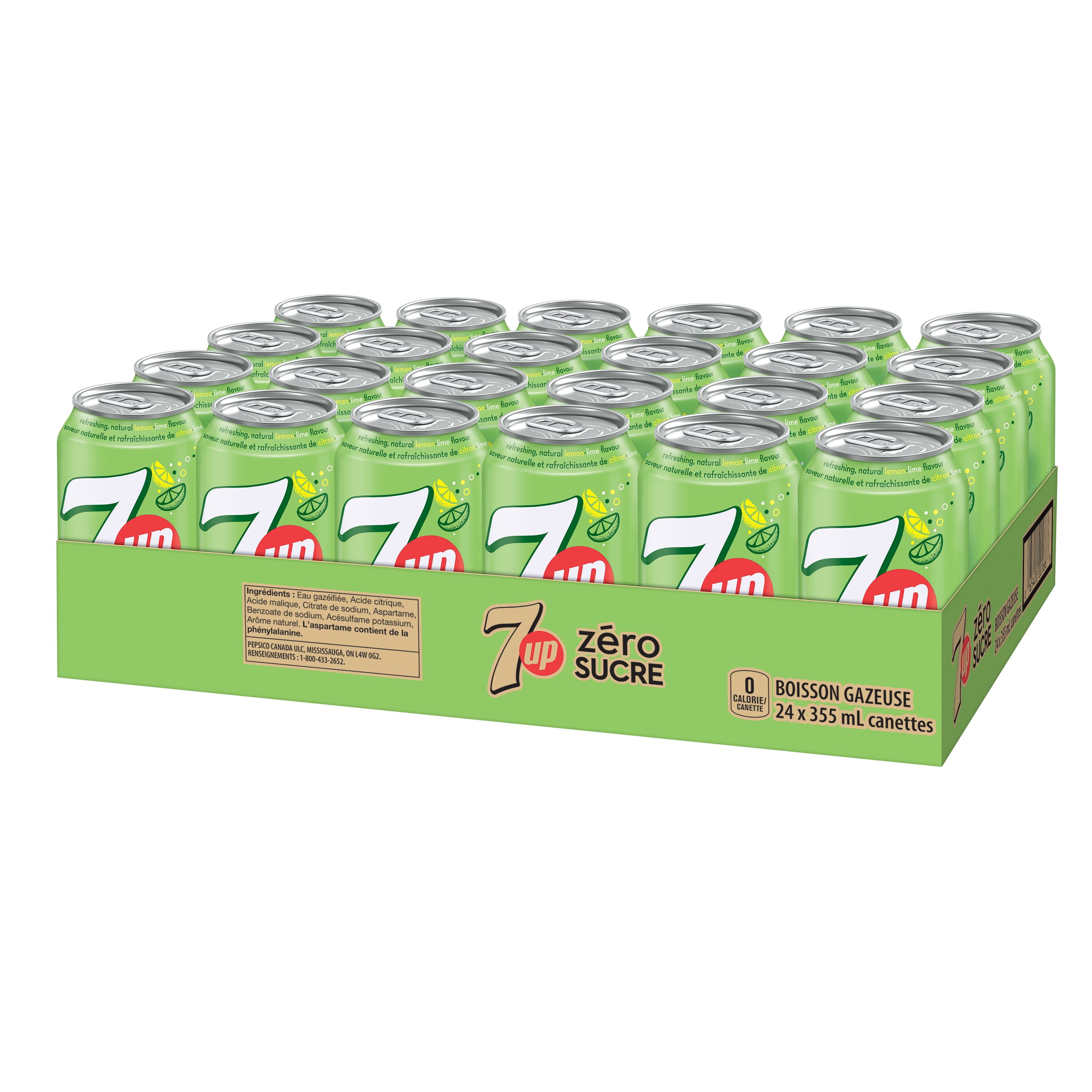 7UP Zero Boisson Gazeuse Citron Lime 24 x355 mL, Canettes