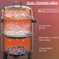 thumbnail image 4 of CoSoTower 3-in-1 Vertical Charcoal BBQ Smoker, 16" Round Barbecue Grill with 2 Cooking Areas and Thermometer, Black, 4 of 7