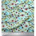 thumbnail image 1 of Soimoi Polyester Crepe Fabric Fish,Mermaid & Starfish Ocean Print Fabric by The Yard 52 Inch Wide, 1 of 3
