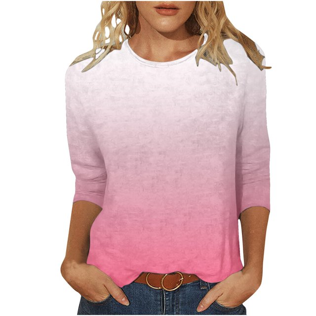 Hauts à Manches 3/4 pour Femmes Mode pour Femmes T-Shirt Ample Imprimé Blouse à Manches 3/4 Col Rond Hauts Décontractés T-Shirts en Coton Femmes T-Shirts pour Femmes Mode T-Shirts à Manches 3/4 pour Femmes