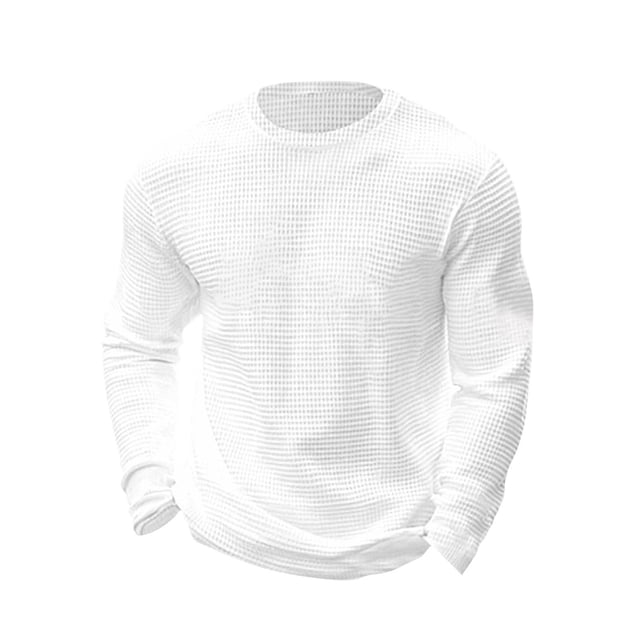 Mlkoz Long Sleeve Shirts for Men Solid Color Shirts Crew Neck Thermal Textured Plus Size Tops Lightweight Pullover Knit Tops