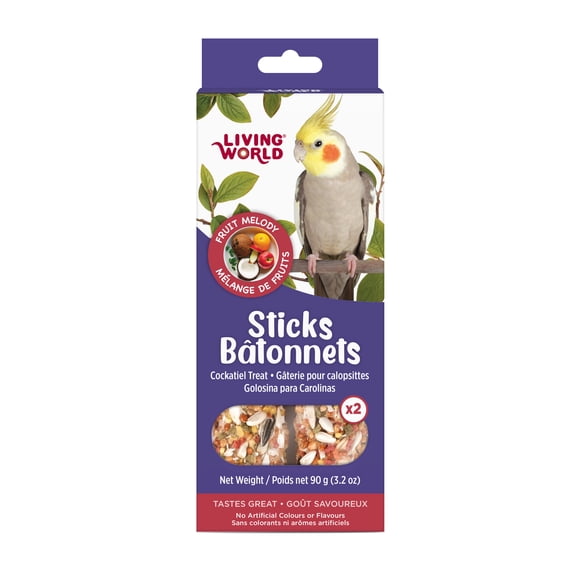 Living World Bâtonnets, Gâterie pour calopsittes, Mélange de fruits, 90 G