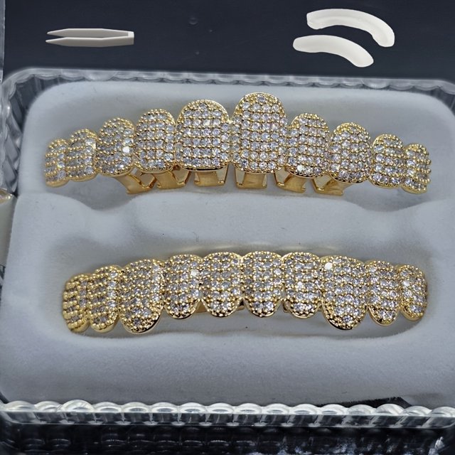 MesaSe 2pcs/Set Hip Hop Zirconia Braces Punk Teeth Cap Cosplay Rapper Jewelry 20pcs Up and Down Set Premium Sparkle for Rapper Cosplayer to Transform Your Smile Instantly with Best