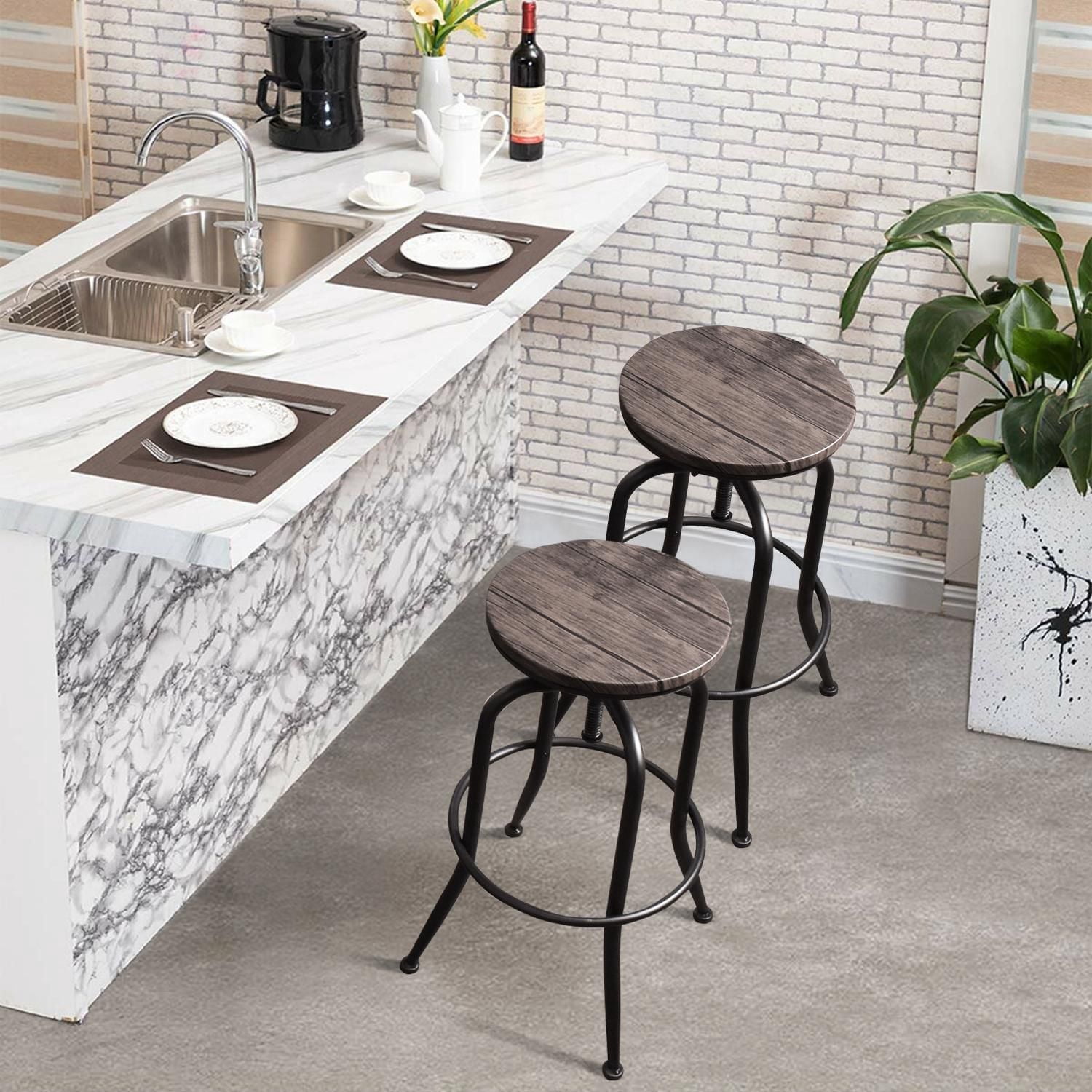 Homylin Ensemble de 2 barstools, chaises de comptoir modernes sans dossier à hauteur réglable de 27.2" à 30.3", ensemble de chaises de bar rondes pour cuisine, salle à manger, bar, pub, petit déjeuner