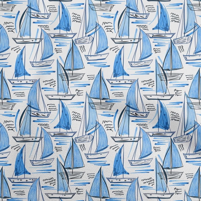 oneOone Georgette Viscose Medium Blue Fabric Beach Boat Craft Projects Decor Fabric Printed By The Yard 42 Inch Wide