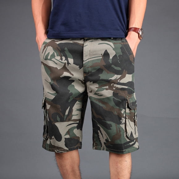 cllios Mens Camo Cargo Shorts Elastic Waistband Cotton Ripstop Tactical Shorts Outdoor Camouflage Cargo Work Shorts with Multi Pockets