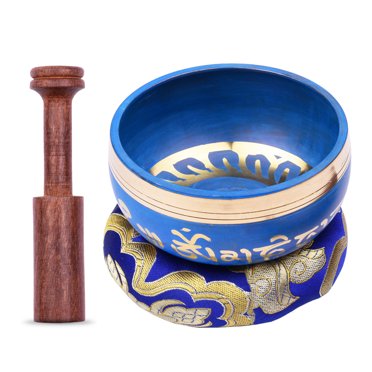 Muslady Blue Tibetan Singing Bowl Set with 9.5cm/3.7inch Handmade Metal Sound Bowl & Soft Cushion