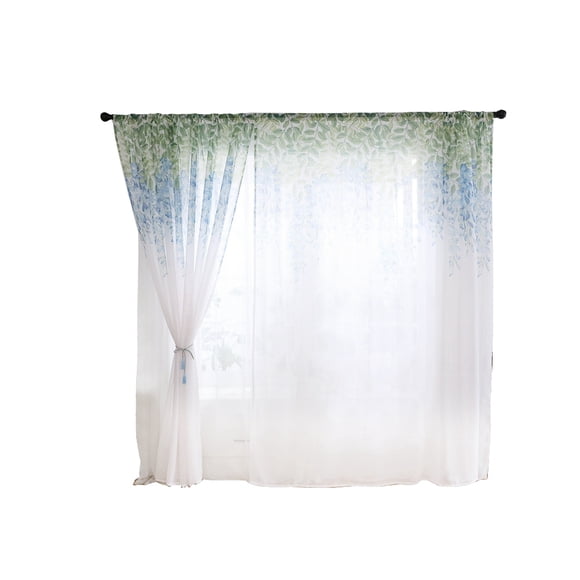 Rankomu Rideau de fenêtre en Polyester, cantonnières à Motif Floral Voile Rideau de Poche pour Tringle pour Salon Chambre à Coucher, 39 × 106in(Bleu)