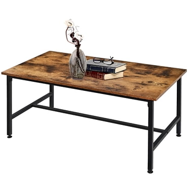 SortWise 35inch Industrial Coffee Table, Living Room Tea Center Table , Wood Top End Table, Rustic Accent Furniture with Wood Top and Metal Frame (35"W x 17.7"D x 17.7"H)