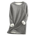 thumbnail image 1 of Chandail en Molleton Doublé Sherpa en Polaire pour Femmes, Chandail Chaud d'Hiver, Col Rond, Automne, Tunique de Détente, Rouge Melon D\'eau 2TG, 1 of 7
