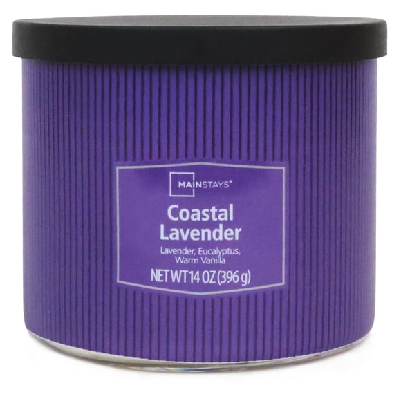 Mainstays 3-Wick Textured Wrapped Costal Lavendar Scented Candle, 14 oz