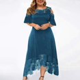 thumbnail image 3 of CHUANK Summer Plus Size Maxi Dresses For Wedding Guest Lace Stitching Dress Cold Shoulder Long Dresses Short Sleeve, 3 of 7