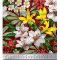 thumbnail image 1 of Soimoi Tissu Popeline de Coton Rouge Feuilles & Lys Tissu Imprimé Floral 1 Yard 42 Pouces de Large, 1 of 1