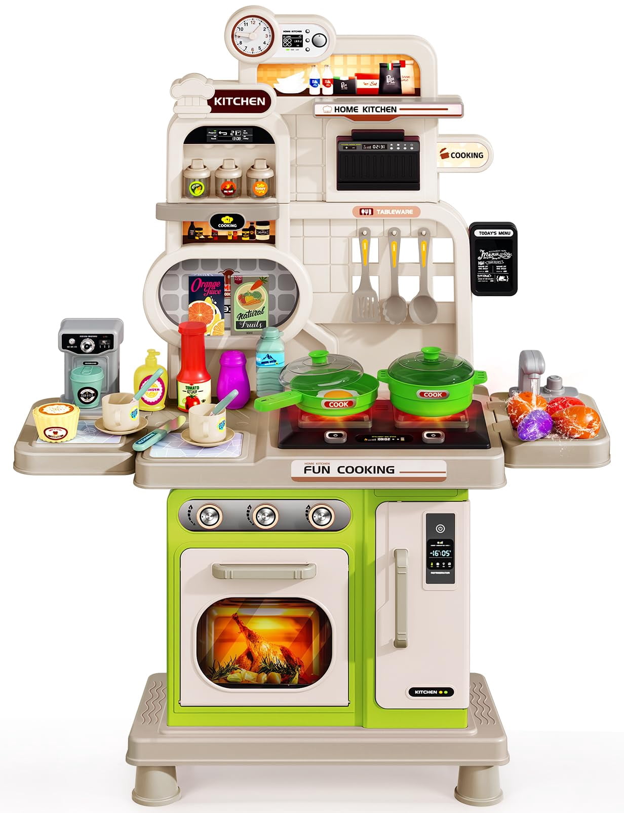 Kids Kitchen Playset, Toddler Play Kitchen Set Toys with Sound & Light, Cooking Stove, Play Sink, Play Food Kitchen Accessories, Pretend Kitchen Toy