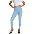 thumbnail image 3 of Women's Stretch Jeggings with Front Pockets Mid Rise Skinny High Waisted Tummy Control Faux Jeans Pants Plus Size Light Blue Pant,Size S-3XL, 3 of 10