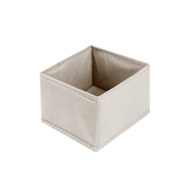 Petite Boîte de Rangement Pliable, Organisateur Compact pour Vêtements/accessoires, Fabriquée en Tissu Non Tissé beige. la Boîte Mesure 14x14x12 cm et Présente des Bords Renforcés pour la Durabilité. Convient à l'Organisation du Garde-Robe, à la protection des Vêtements, au Voyage Ou au Rangement en Résidence Étudiante, Elle Se Plie à Plat pour une Commodité Gain de Place.