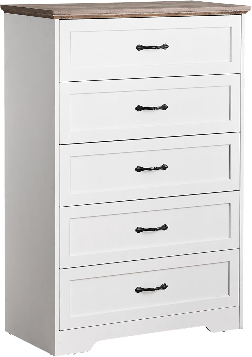 Farmhouse 5 Drawer Dresser, Tall Wooden Chest of Drawers with Metal Handles and Stable Base for Bedroom, Living Room，Contrast Colour Chest