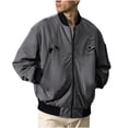 thumbnail image 1 of NaWent Men's Bomber Jacket Solid Color Long Sleeved Cardigan Stand Up Collar Workwear Jacket, 1 of 6