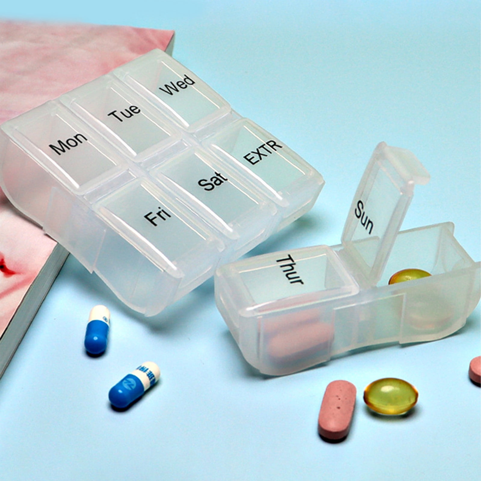 Weekly Pill Organizer for Days Of The Week | Portable Divided Pill Box for Travel | Small Medicine Storage Container for Home, Office, and Gym Use