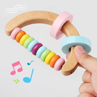 Hochets Suspendus, Balle Hochet, Jouet Hochet de Dentition, Anneau de Dentition Sensoriel à Saisir, Ensemble de Quatre Hochets en Bois Instrument de Musique Orff Poignée de Main Hochet Prise pour Nourrisson Jouet Éducatif de la Petite Enfance