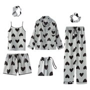 Teissuly Womens Pajamas 7 Pajamas Sets Faux Silk Pyjama Pajamas Sleepwear Sets Spring Summer Homewear
