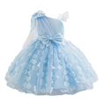 thumbnail image 1 of Robe Bébé Fille Robe Princesse pour Tout-Petits Robe de Fête Premier Anniversaire avec Broderie de Fleur 3D Robe Fille Bleu 5 Ans-6 Ans, 1 of 6