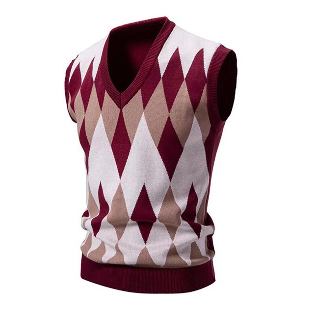 Birdeem Man Color Match Knit Tartan V-Neck Waistcoat
