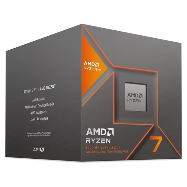 AMD - AMD Ryzen 7 - 8700G - 4.2GHz - Total Threads: 16 - Socket AM5 - L3 Cache - centered front-facing view of the AMD Ryzen 7 8700G desktop processor showing the processor package and AMD branding, noting Socket AM5 support; suitable for desktop computing and often used as the CPU in compact workstation or home lab builds.