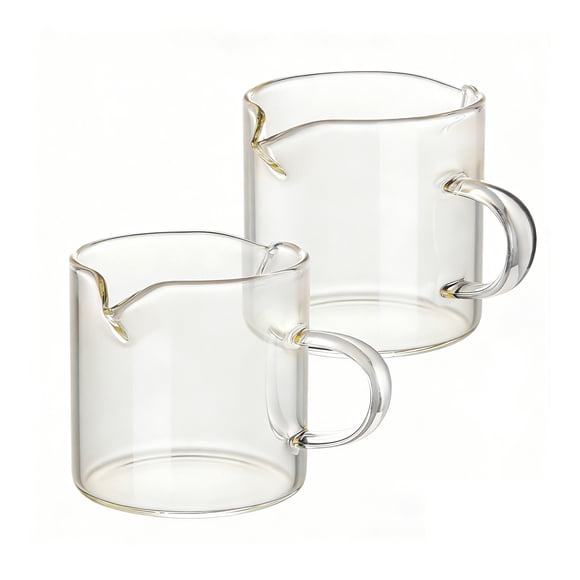 Glass Coffee Cups Set Of 2 – 4 OZ Double Spout Milk Cup With Handle, Clear Borosilicate Glass, Microwave And Dishwasher Safe