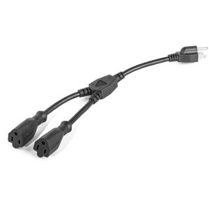 2 Fendeur de puissance de chemin et 1' Cord d'extension - paquet de 1 - 1 à 2 Bande de câbles avec 3 Cord d'extension de style Y et sortie intégrée – noir - SJT 16 AWG – par Luxury Office