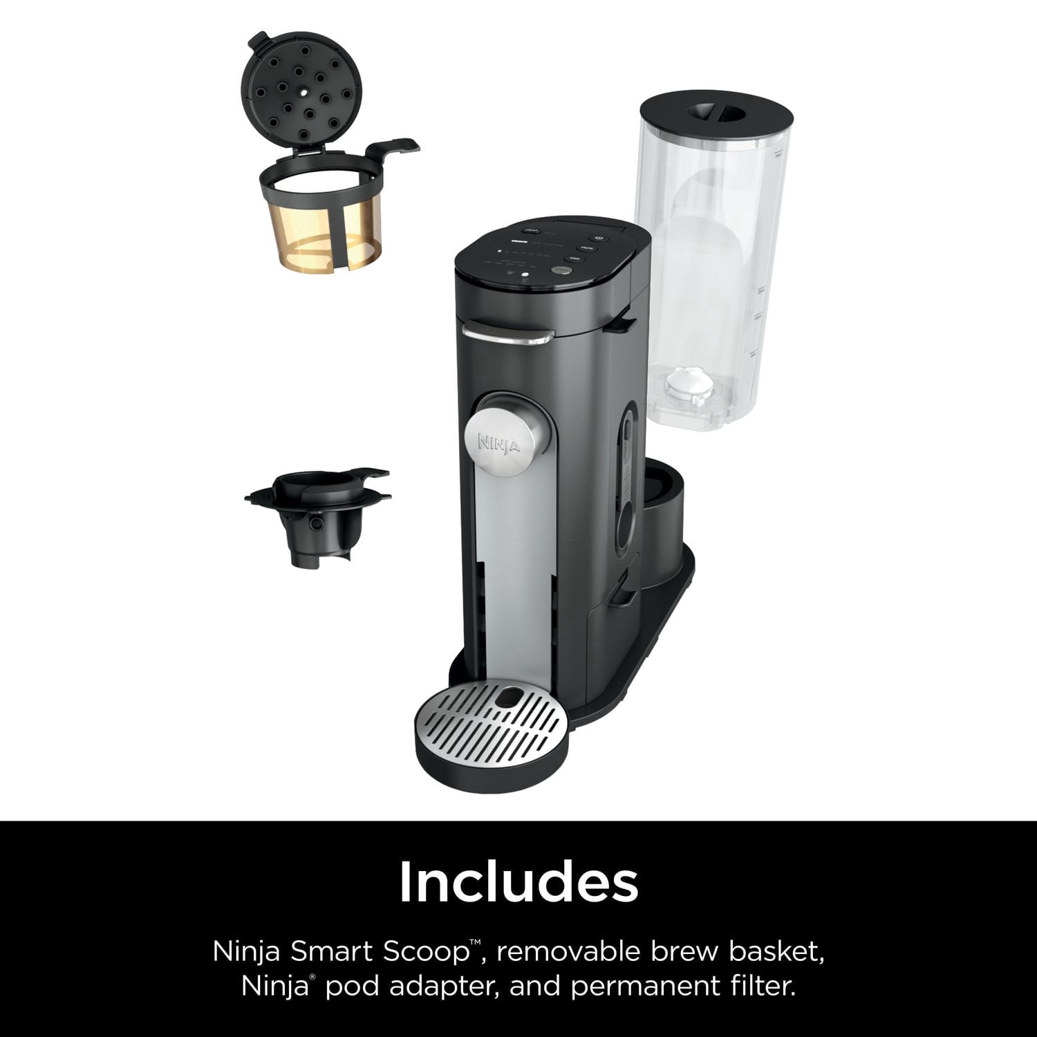 Ninja PB040C Pods & Grounds Coffee Maker, K-Cup Pod Compatible, 6-oz. to 24-oz. Sizes, Iced Coffee Maker, Black