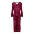 thumbnail image 4 of Timegard Pajamas Sets for Women 2 Piece Stripted Long Sleeve V Neck Ruched Top and Pants Fall Pjs Outfits, 4 of 5