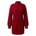 thumbnail image 4 of Kcodviy Automne Hiver à Manches Longues Robes Chandails pour Femmes Col Roulé d'Hiver Couleur Unie Robe Chandail Décontractée pour Femmes Grande Taille Robe Chandail pour Dames Robe à Rayures d'Automne, 4 of 5