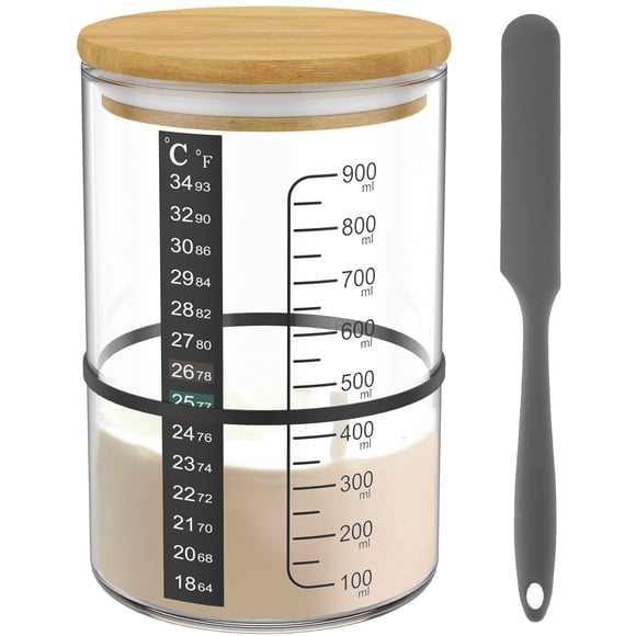 Grusce Sourdough Starter Jar,Sourdough Starter Kit with With Date Marked Feeding Band,Thermometer,Reusable Sourdough Bread Baking Supplies,Home Baking Supplies