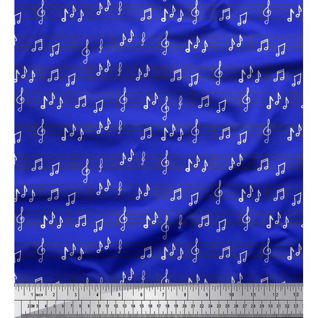 Soimoi Blue Cotton Cambric Fabric Notes Musical Instrument Print Fabric by Yard 42 Inch Wide