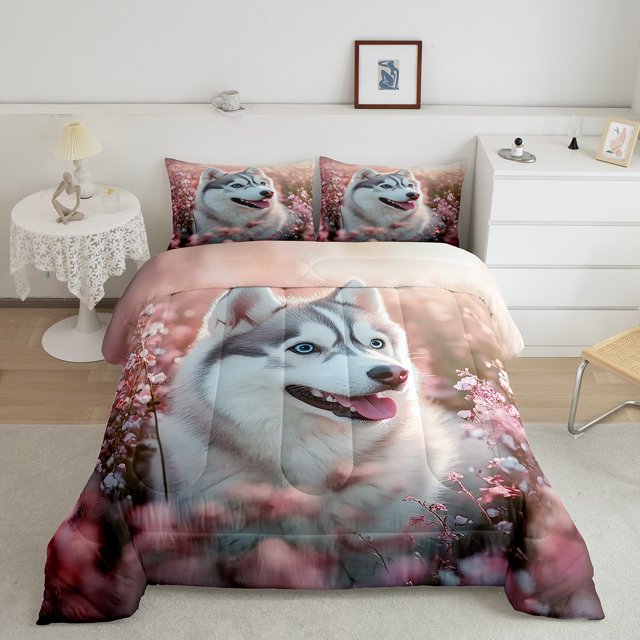 Erosebridal Ensembles de Couettes pour Chien de Compagnie Format Très Grand, Couettes et Duvets à Fleurs Roses, Déco Kawaii pour Toutou, Réversible 3 Pcs