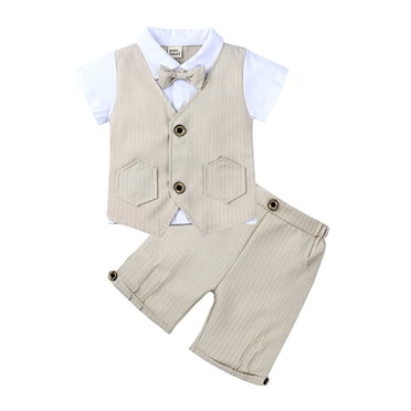Vêtements pour Garçon Bébé Chemise Habillée avec Nœud Papillon Gilet Pantalon Ensemble de 4 Pcs Tenue de Gentleman Robe de Baptême pour Bébé Garçon 6-12 Mois