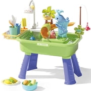 Play Sink with Running Water, Water Play Table Equipped With Electric Faucet, Electric Circulating Water-Dishwasher Kitchen Sink, Detachable Fishing Game Toy, Pretend Play Dishwasher Gift Set