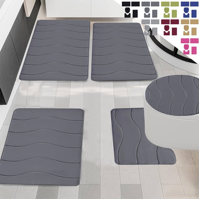 Dvkptbk Memory Foam Bath Mat 5 Set Bathroom Rugs For 5 Pcs Toilet Mats Universal Soft Comfortable Water Absorption Non-Slip Thick Machine Washable Easier To Dry Dark