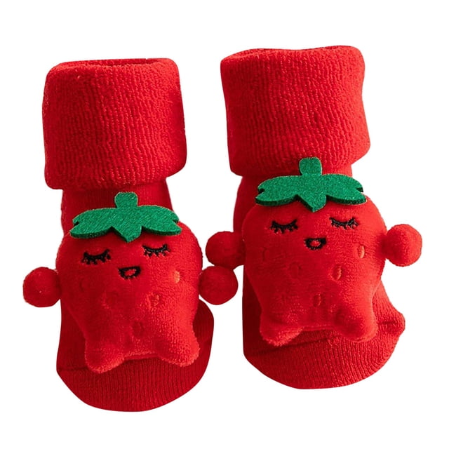 WUANDIXFA Chaussettes de Ski pour Enfant Hiver Noël Chaussettes de Noël Automne et Hiver Épaissies Enfants Nouvel An Chaussettes Rouges Bébés Tube Moyen Chaussettes en Coton Épaissies Orange,0-1 Ans