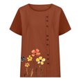 thumbnail image 4 of Pisexur Hauts d'Été pour Femmes, Hauts pour Femmes, Hauts de Sortie pour Femmes, Hauts pour Dames, T-Shirt à Manches Courtes Col Rond Imprimé Décontracté Marron,G, 4 of 5