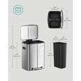 thumbnail image 3 of SONGMICS Trash Can, 2 x 20 L Garbage Can for Kitchen, Dual Compartment Metal Step Bin, with Plastic Inner Buckets, Soft-Close Lids, and Handles, 3 of 7