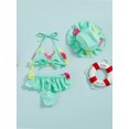 thumbnail image 2 of Kmbangi 3Pcs Infant Girls Swimsuits Flower Decor Tie-Up Halter Neck Tank Tops + Ruffles Shorts + Sun Hat Bikini Split Swimwear Set 0-24M, 2 of 9